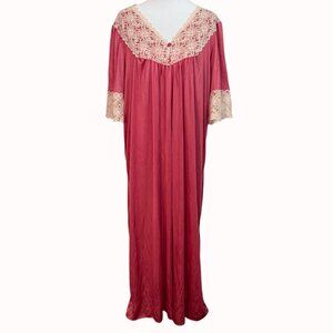 Romantic Womens Pink Nylon Nightgown Long Size 2XL VTG Lace Trim Elegant Sleep